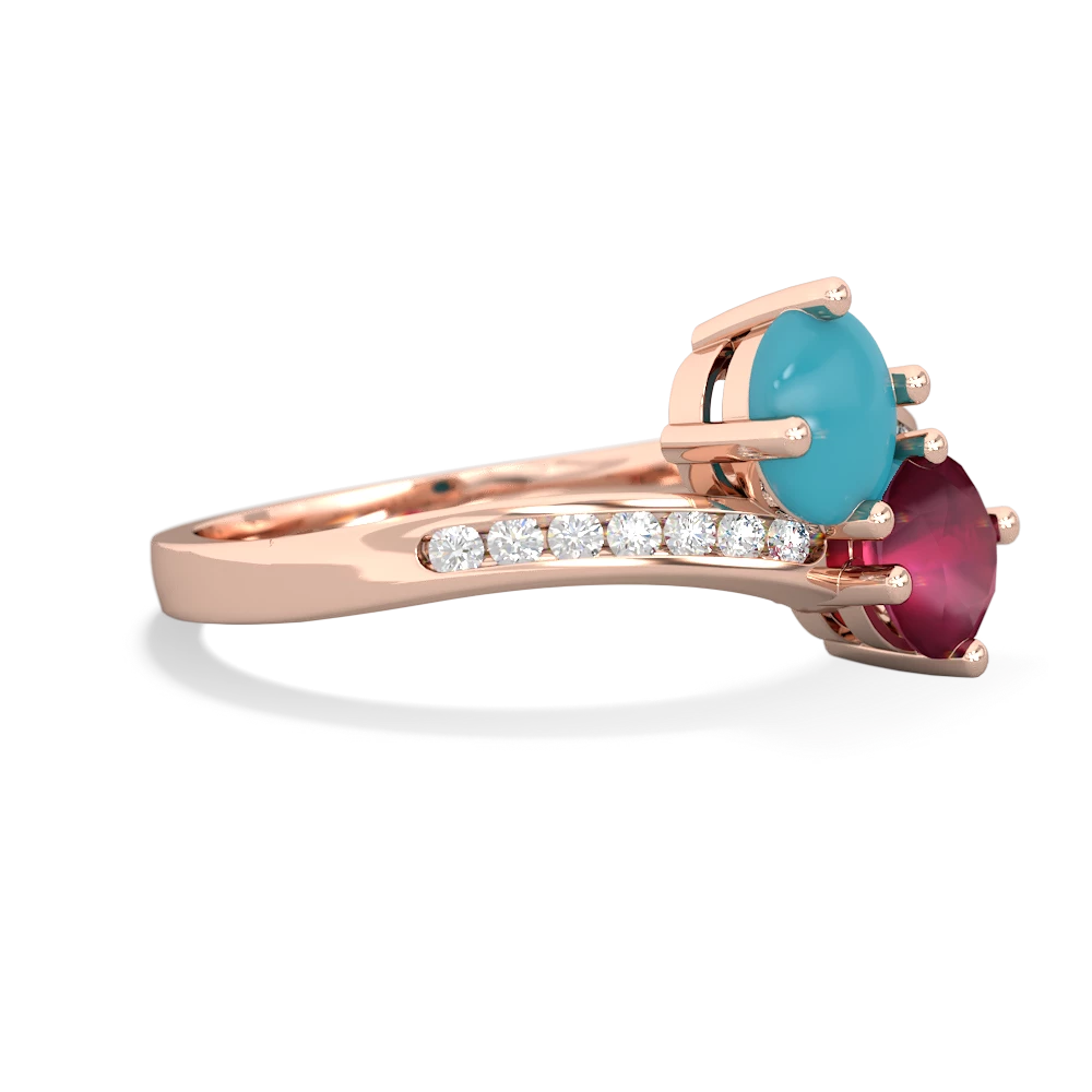 Turquoise Channel Set Two Stone 14K Rose Gold ring R5303