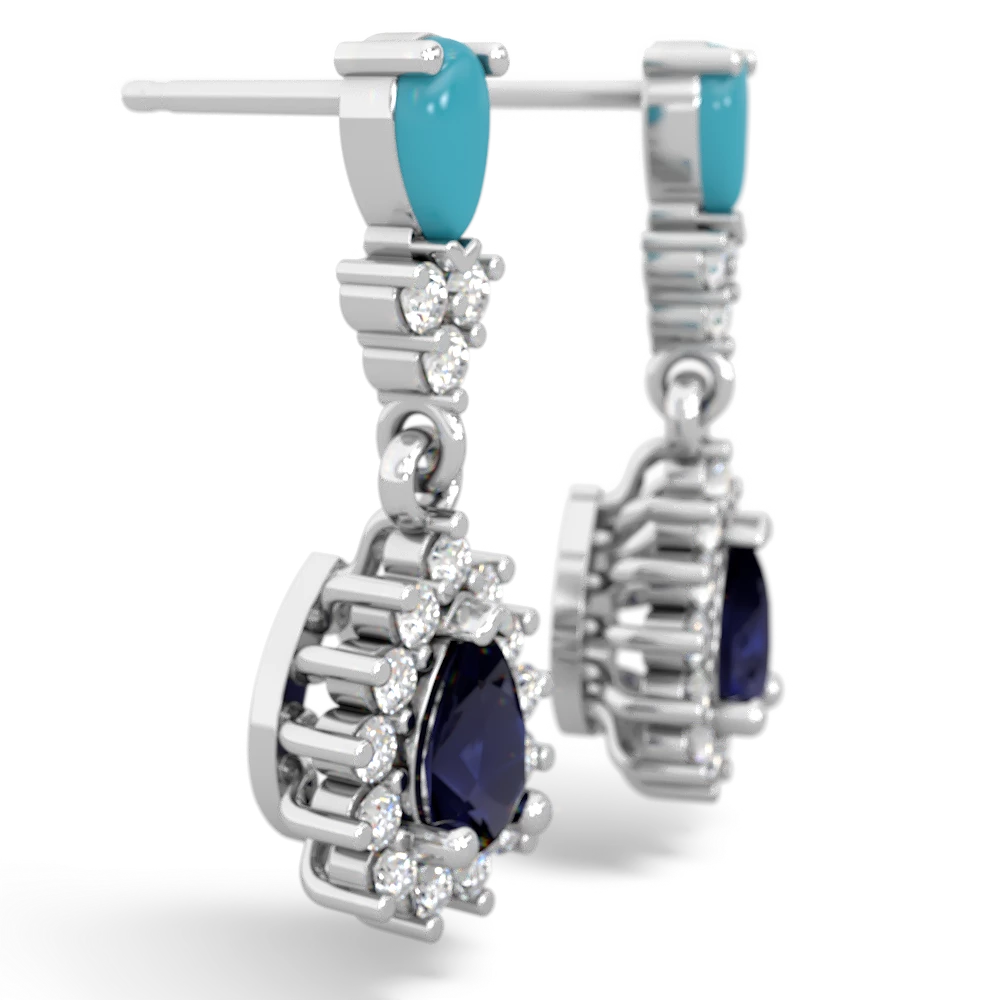 Turquoise Halo Pear Dangle 14K White Gold earrings E1882