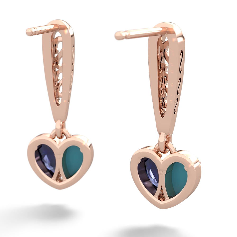 Turquoise Filligree Heart 14K Rose Gold earrings E5070