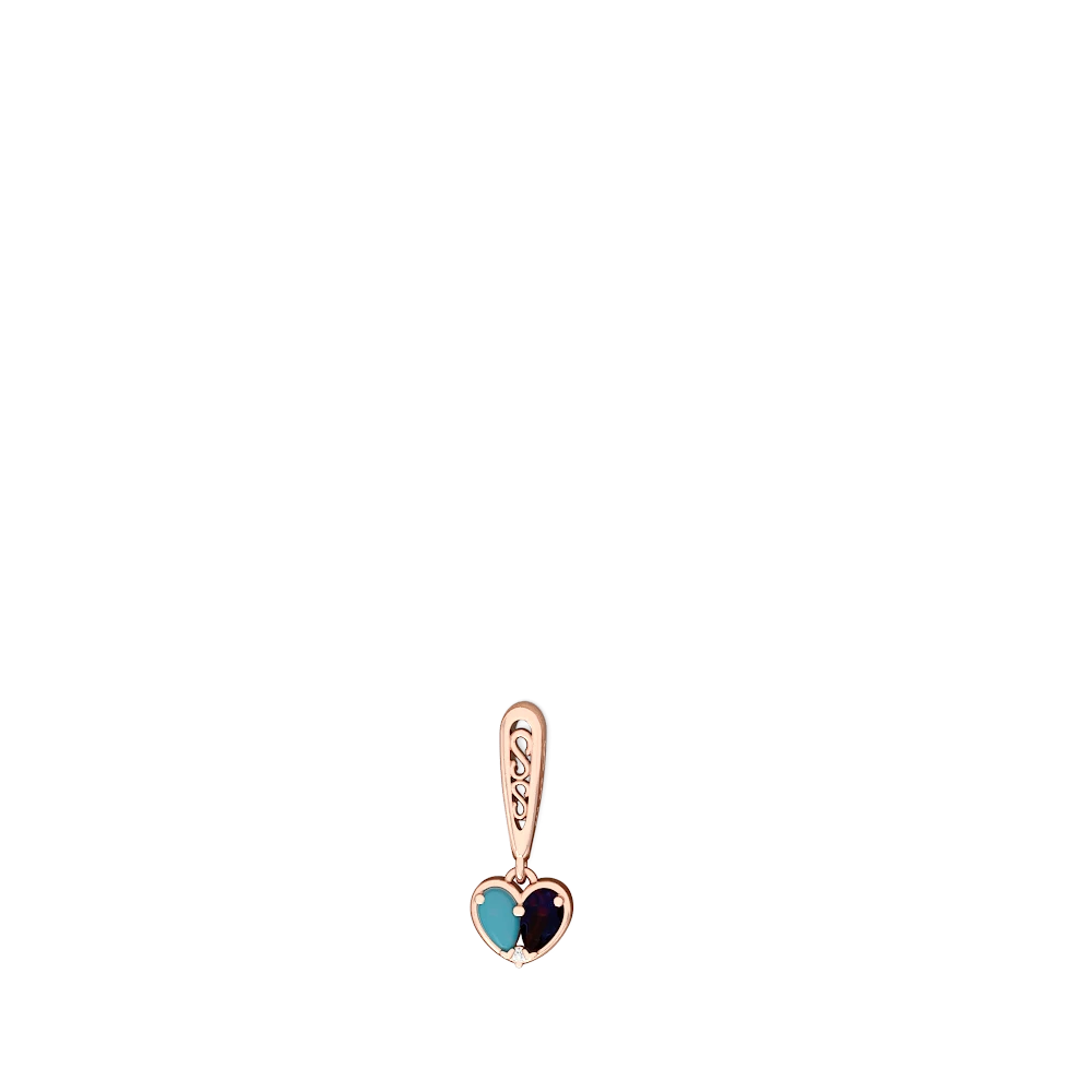 Turquoise Filligree Heart 14K Rose Gold earrings E5070