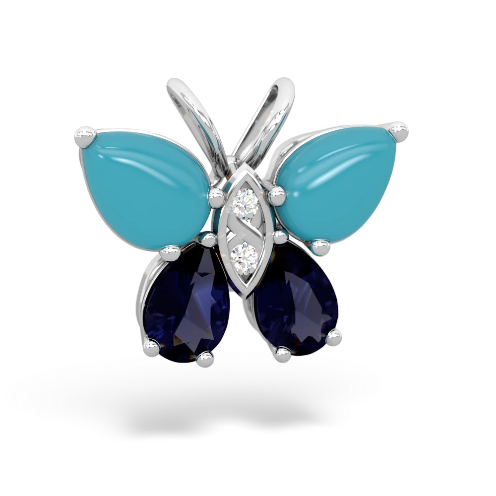 Turquoise Butterfly 14K White Gold pendant P2215