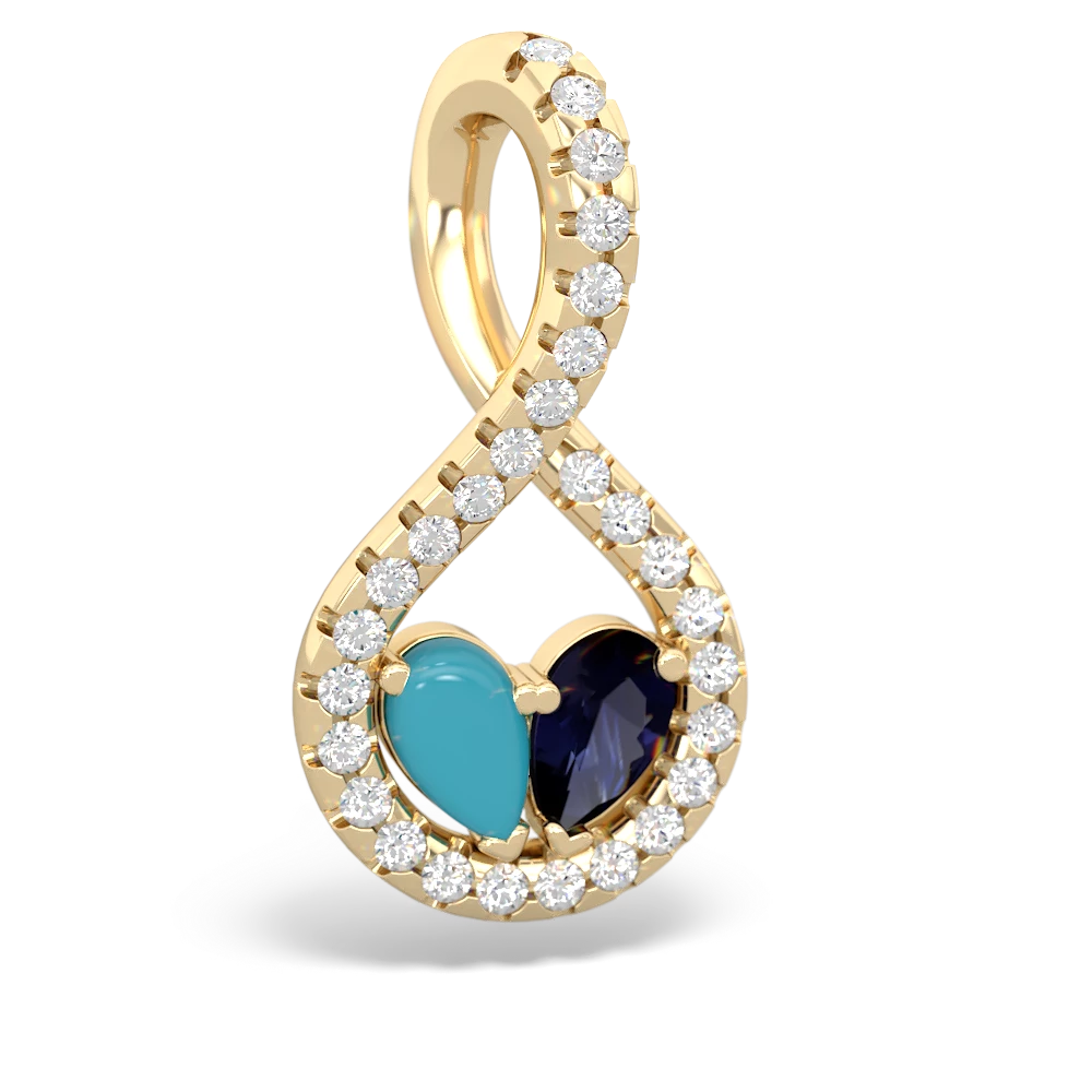 Turquoise Pave Twist 'One Heart' 14K Yellow Gold pendant P5360