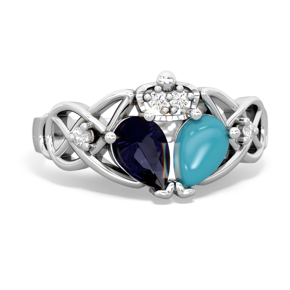 Turquoise 'One Heart' Celtic Knot Claddagh 14K White Gold ring R5322