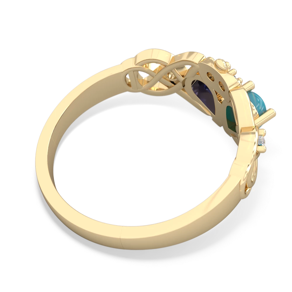 Turquoise 'One Heart' Celtic Knot Claddagh 14K Yellow Gold ring R5322