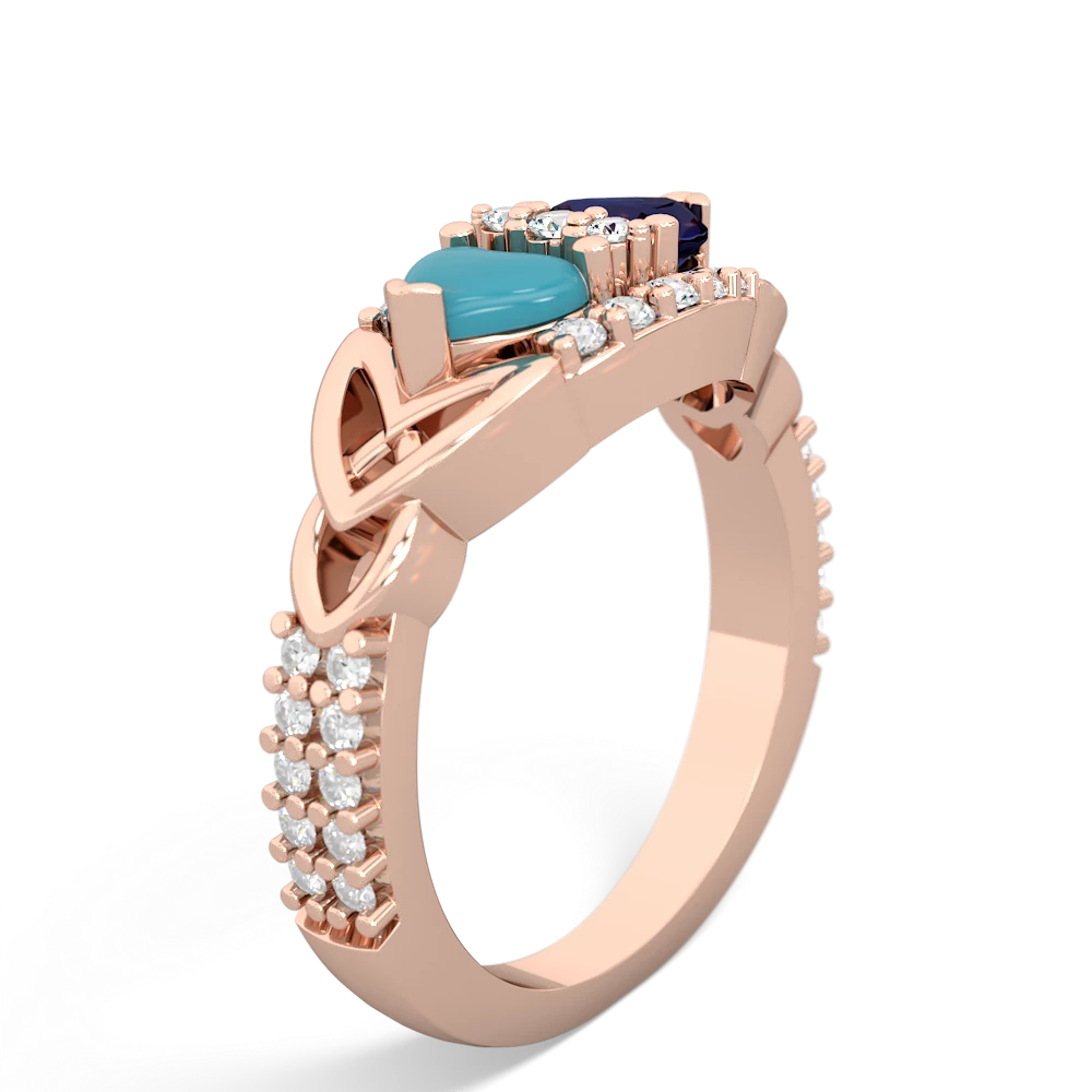 Turquoise Sparkling Celtic Knot 14K Rose Gold ring R2645