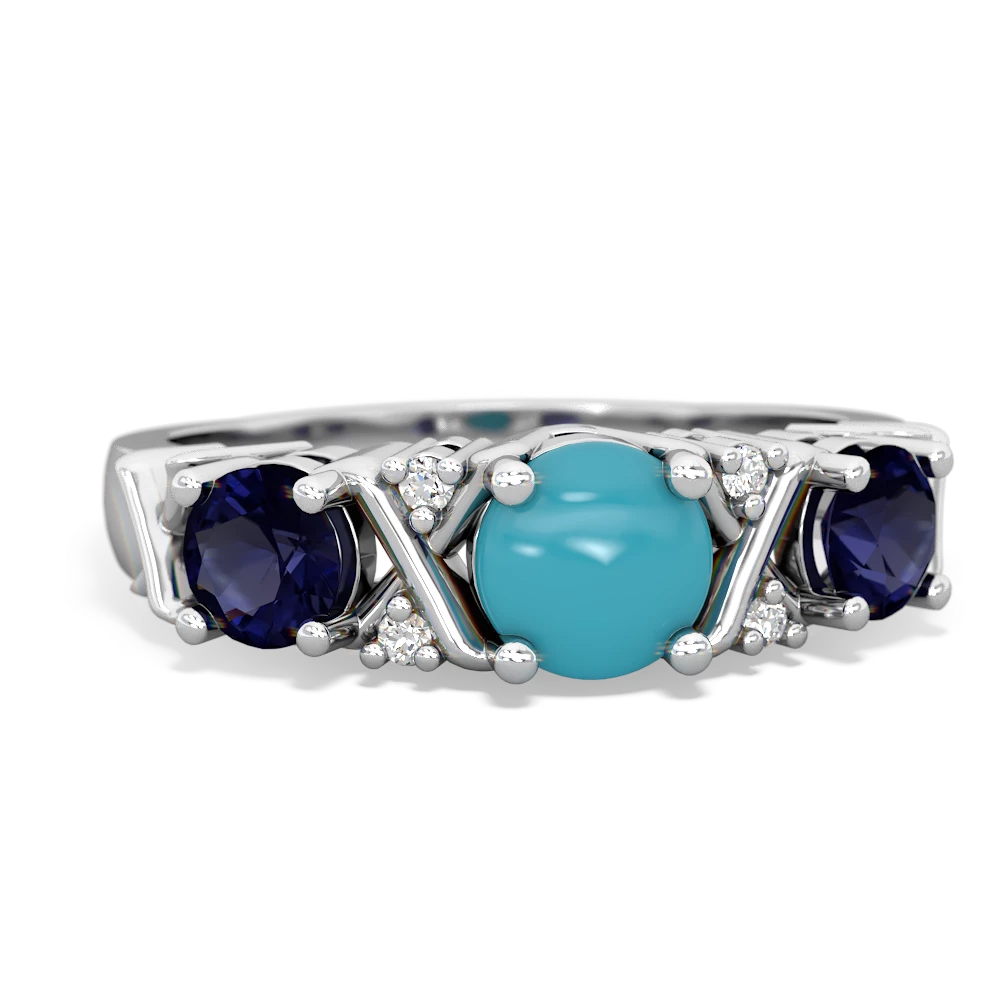 Turquoise Hugs And Kisses 14K White Gold ring R5016