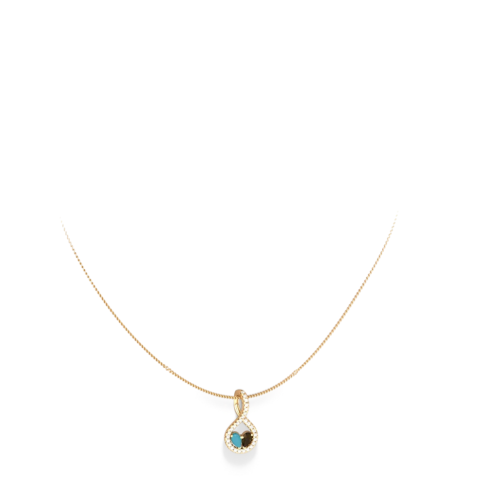 Turquoise Pave Twist 'One Heart' 14K Yellow Gold pendant P5360