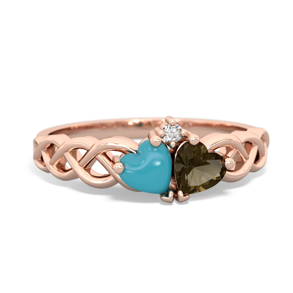 Turquoise Heart To Heart Braid 14K Rose Gold ring R5870