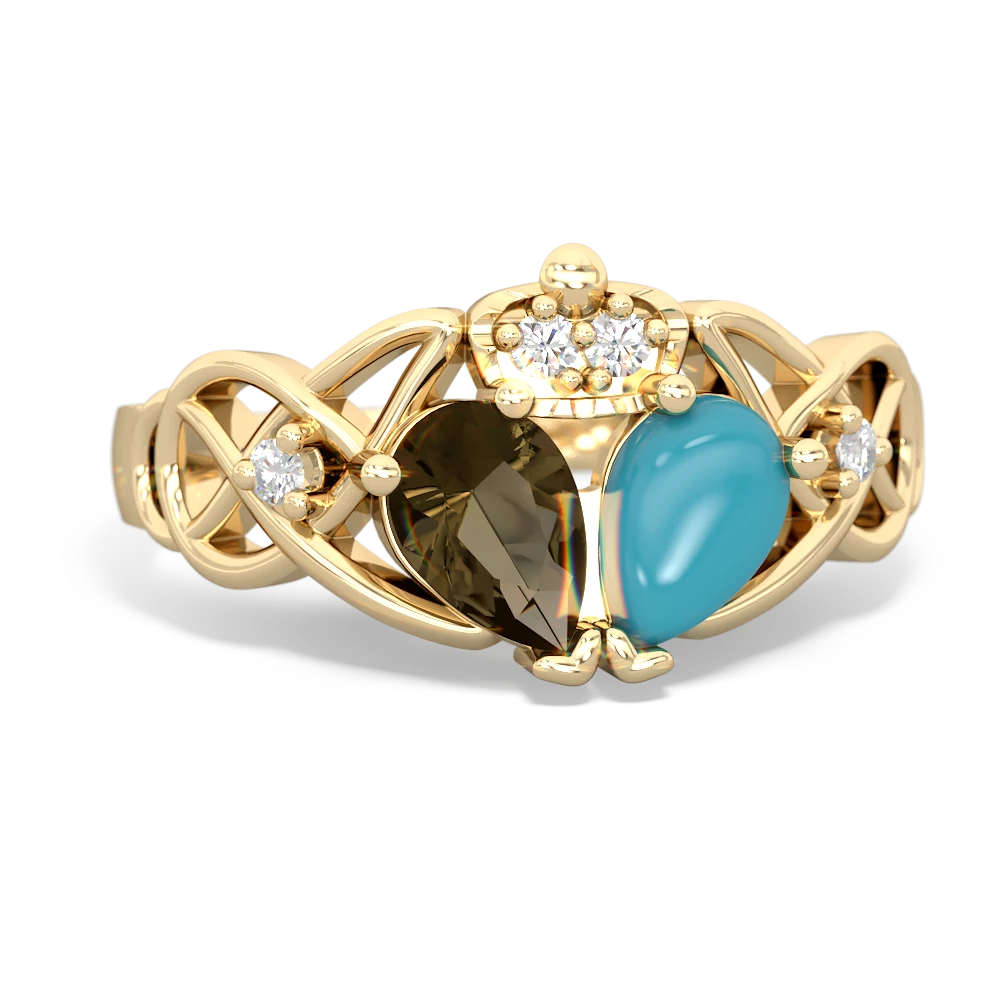 Turquoise 'One Heart' Celtic Knot Claddagh 14K Yellow Gold ring R5322