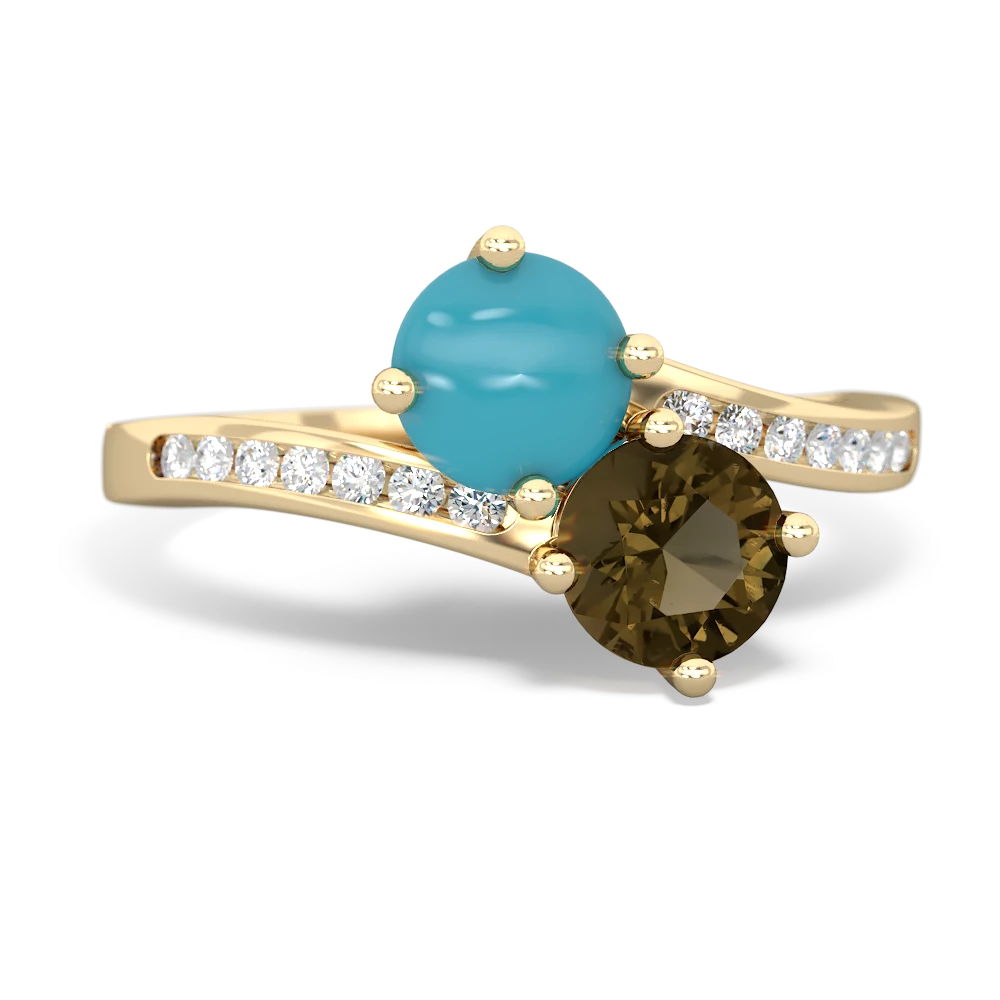 Turquoise Channel Set Two Stone 14K Yellow Gold ring R5303