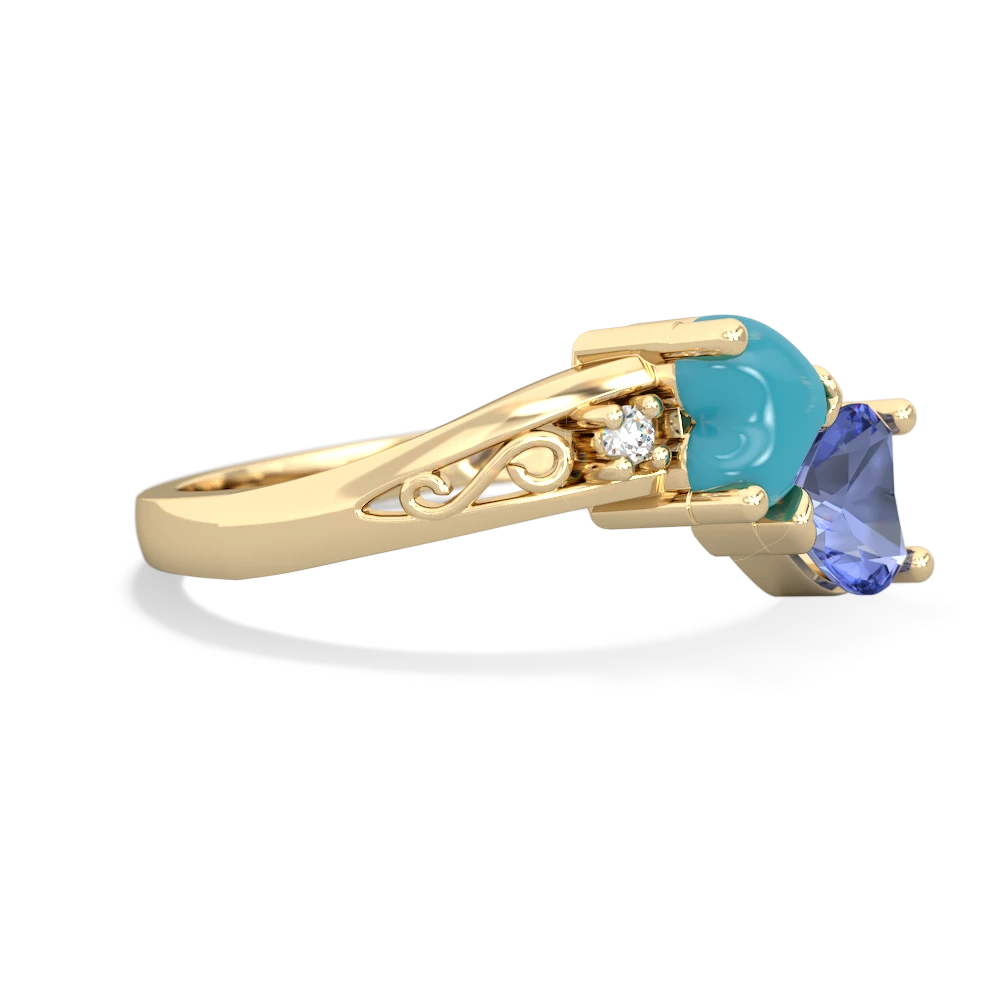 Turquoise Snuggling Hearts 14K Yellow Gold ring R2178