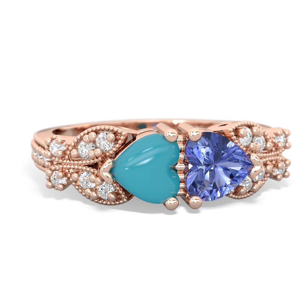 Turquoise Diamond Butterflies 14K Rose Gold ring R5601