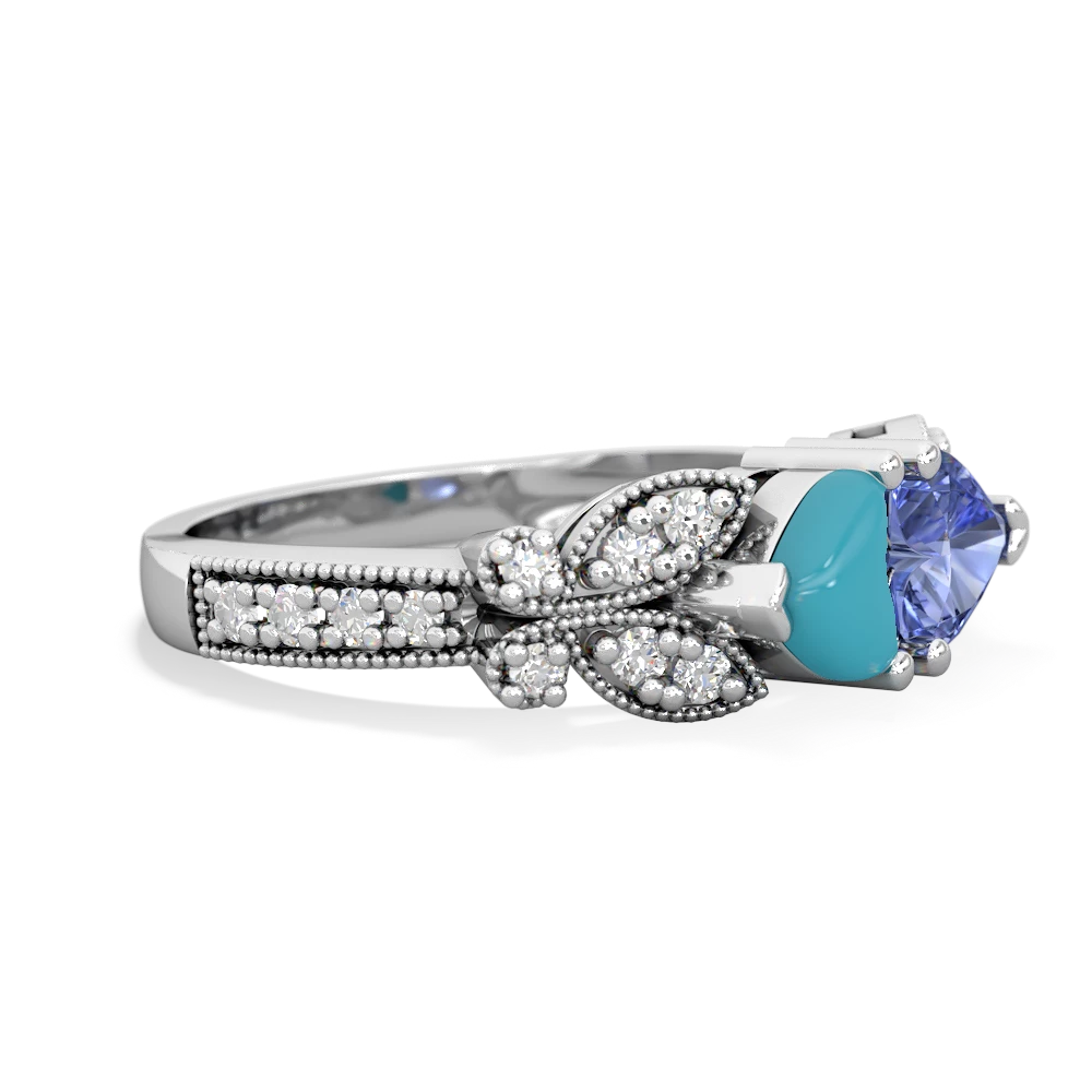 Turquoise Diamond Butterflies 14K White Gold ring R5601