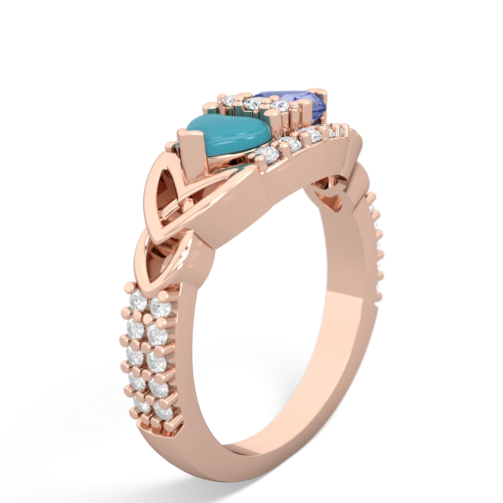 Turquoise Sparkling Celtic Knot 14K Rose Gold ring R2645