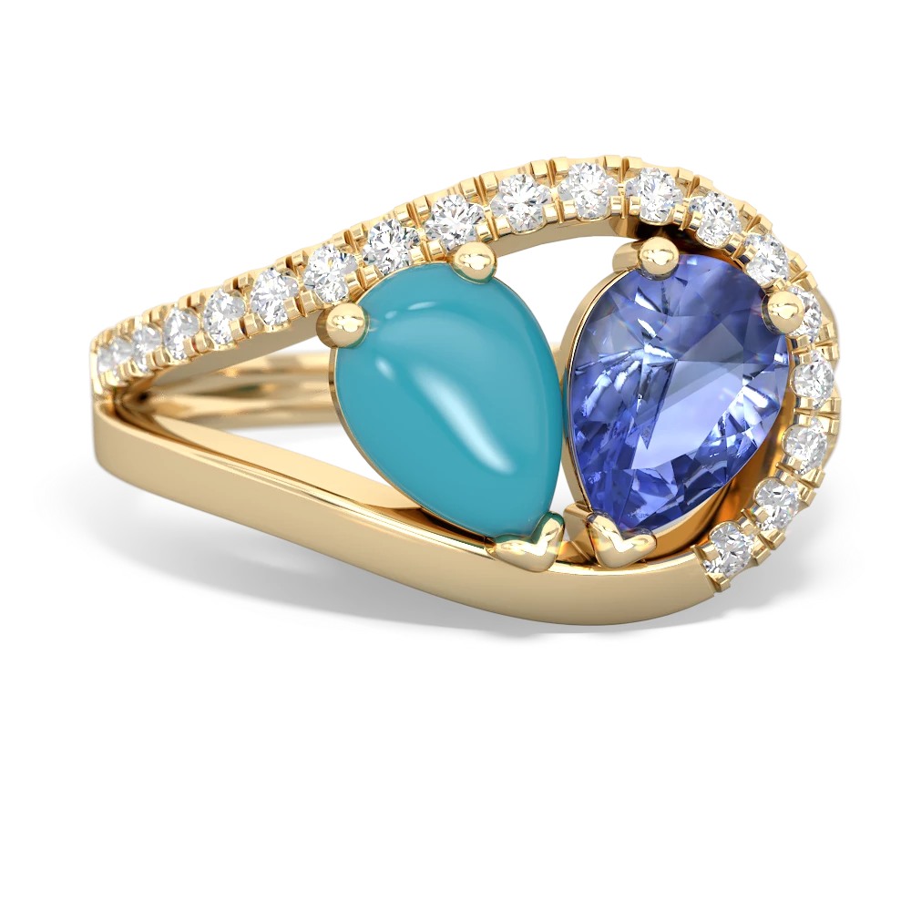 Turquoise Nestled Heart Keepsake 14K Yellow Gold ring R5650