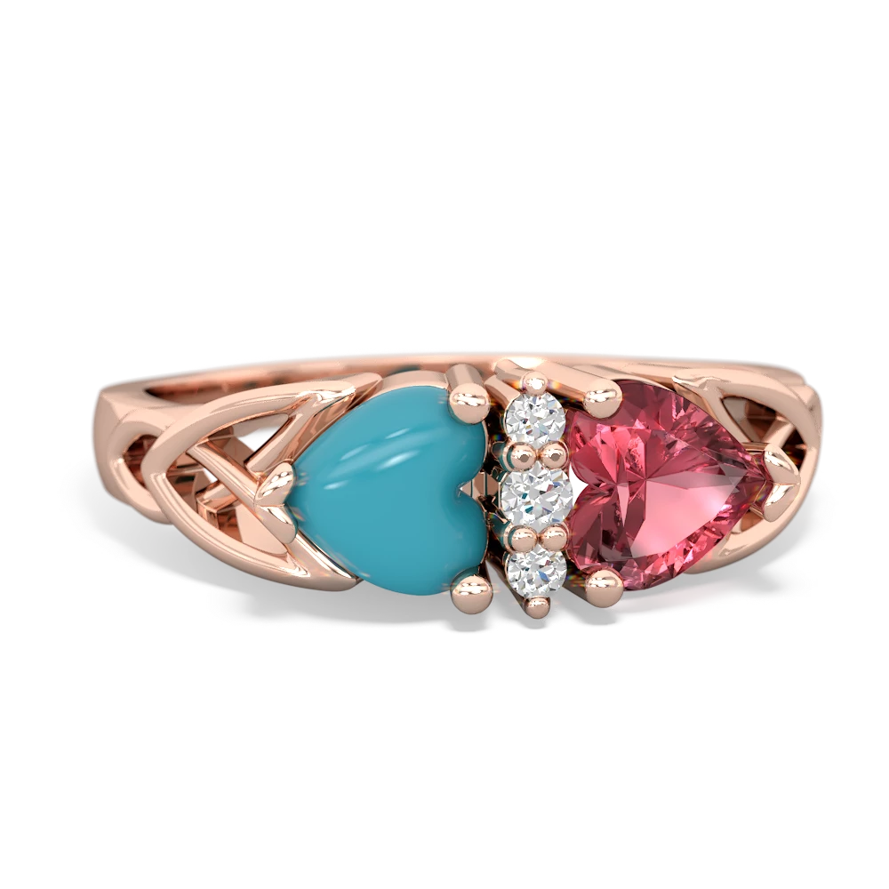 Turquoise Celtic Knot Double Heart 14K Rose Gold ring R5040