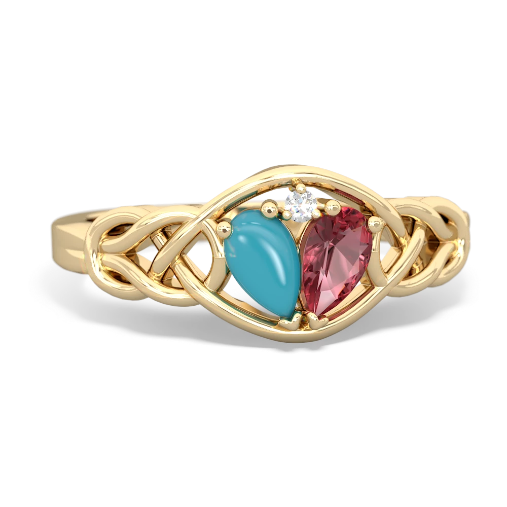 Turquoise Celtic Love Knot 14K Yellow Gold ring R5420