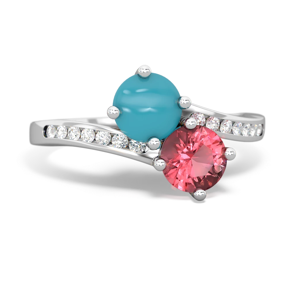 Turquoise Channel Set Two Stone 14K White Gold ring R5303