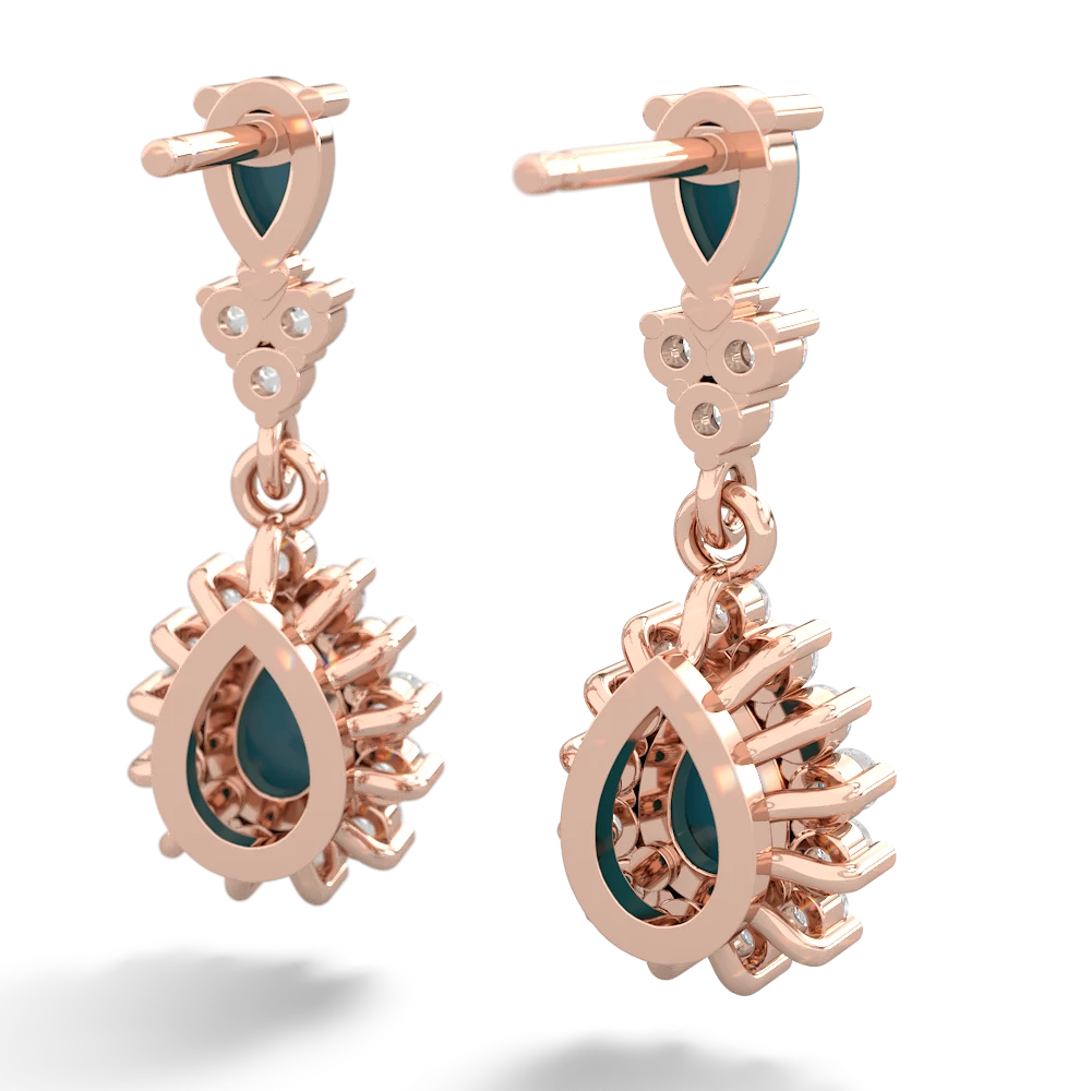 Turquoise Halo Pear Dangle 14K Rose Gold earrings E1882