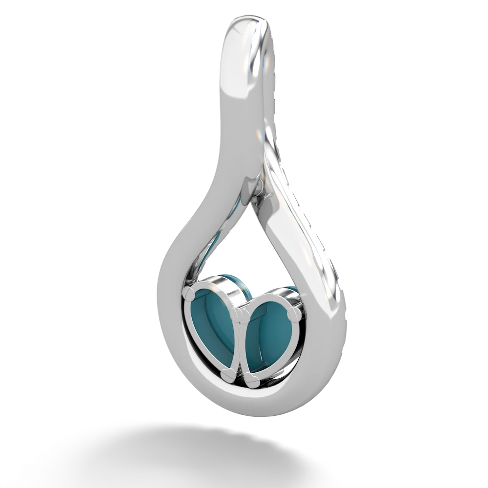 Turquoise Pave Twist 'One Heart' 14K White Gold pendant P5360