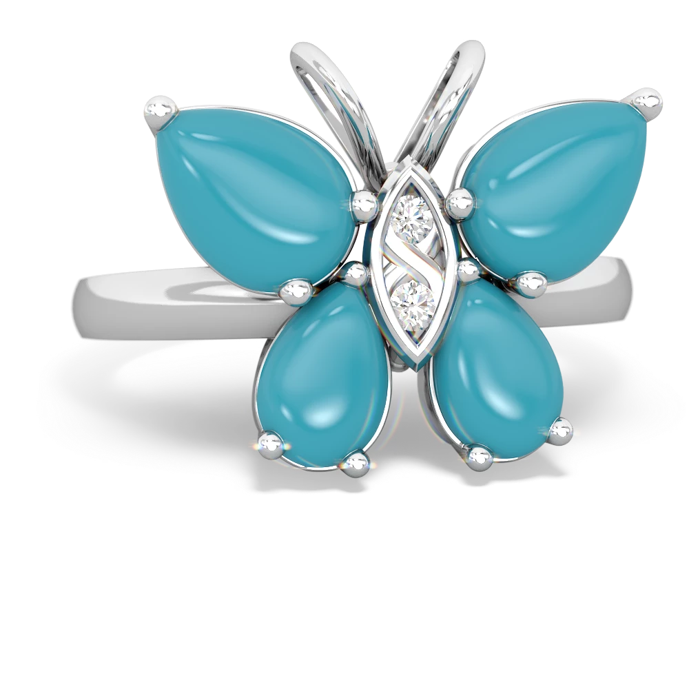 Turquoise Butterfly 14K White Gold ring R2215