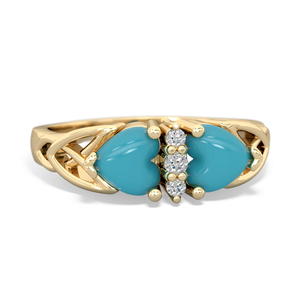 Turquoise Celtic Knot Double Heart 14K Yellow Gold ring R5040