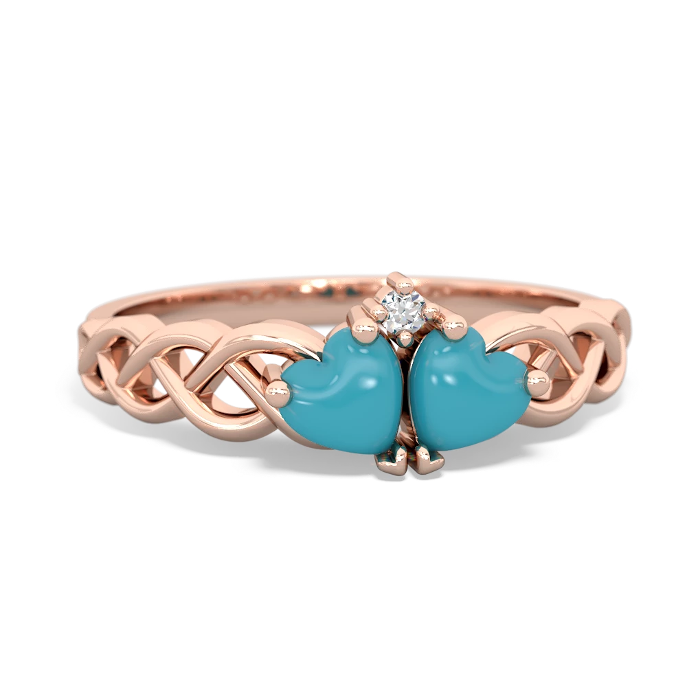 Turquoise Heart To Heart Braid 14K Rose Gold ring R5870