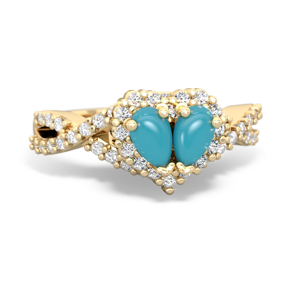 Turquoise Diamond Twist 'One Heart' 14K Yellow Gold ring R2640HRT