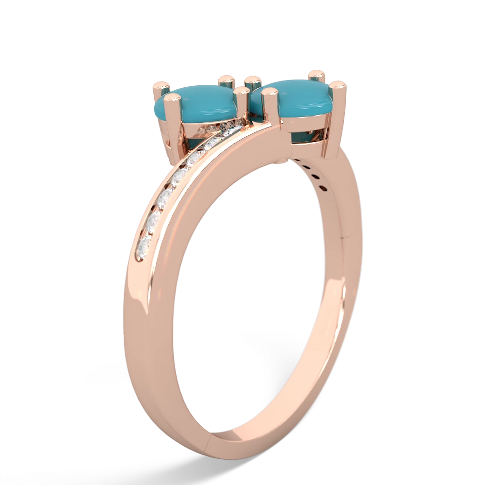 Turquoise Channel Set Two Stone 14K Rose Gold ring R5303