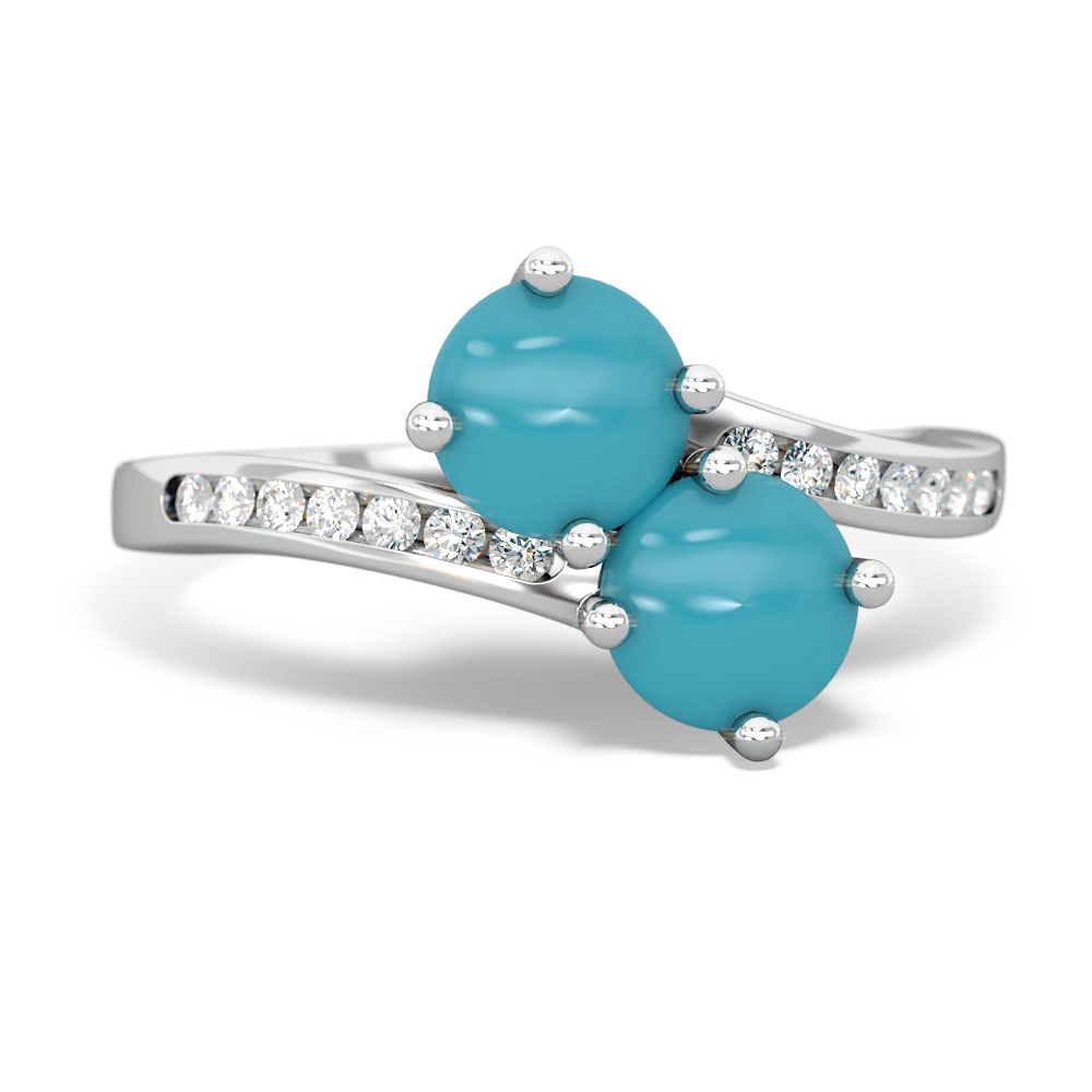 Turquoise Channel Set Two Stone 14K White Gold ring R5303