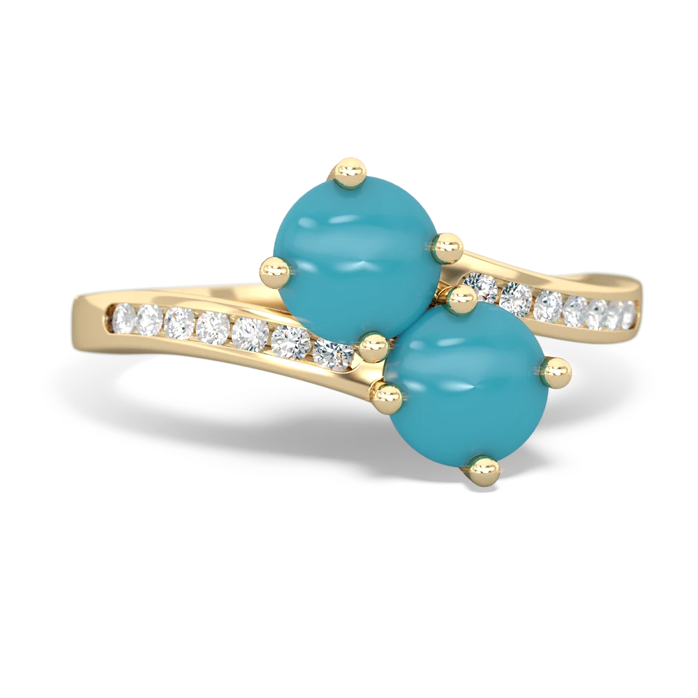 Turquoise Channel Set Two Stone 14K Yellow Gold ring R5303