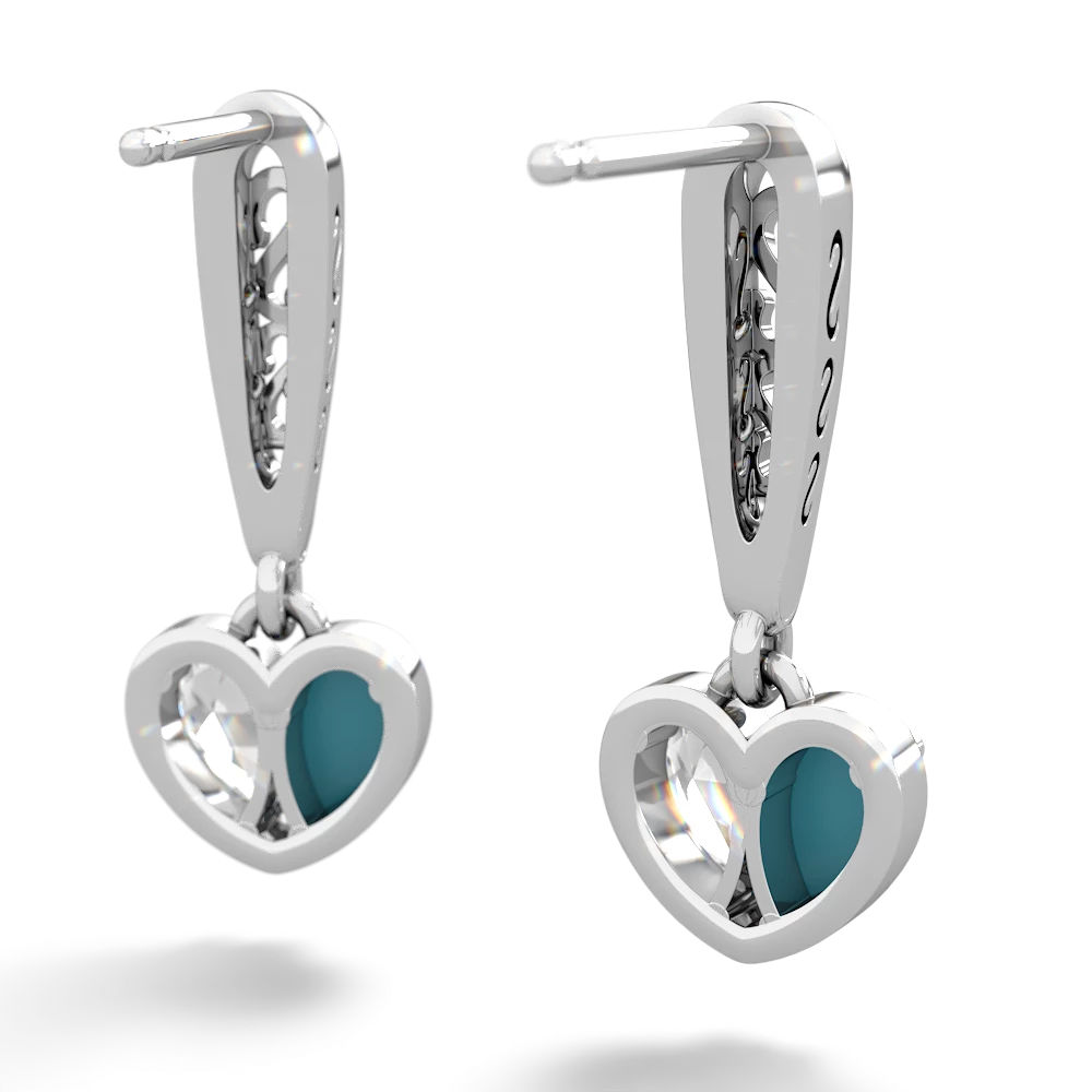 Turquoise Filligree Heart 14K White Gold earrings E5070