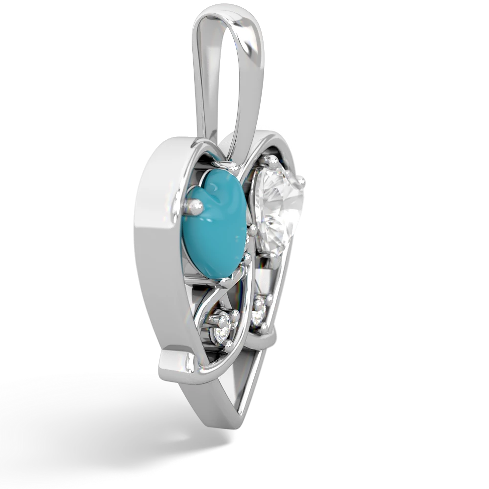 Turquoise Celtic Trinity Heart 14K White Gold pendant P5331