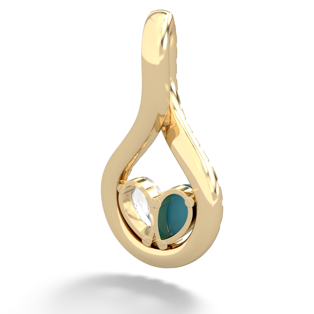 Turquoise Pave Twist 'One Heart' 14K Yellow Gold pendant P5360