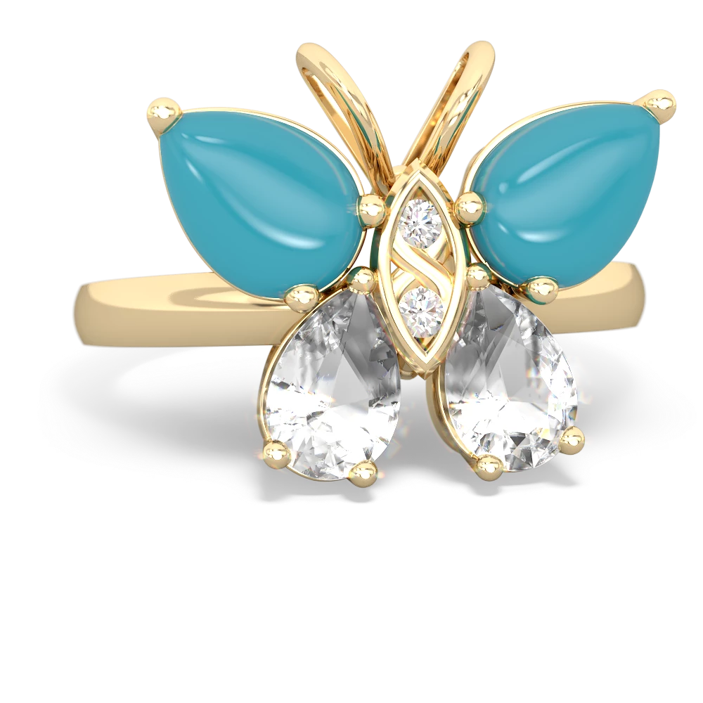 Turquoise Butterfly 14K Yellow Gold ring R2215