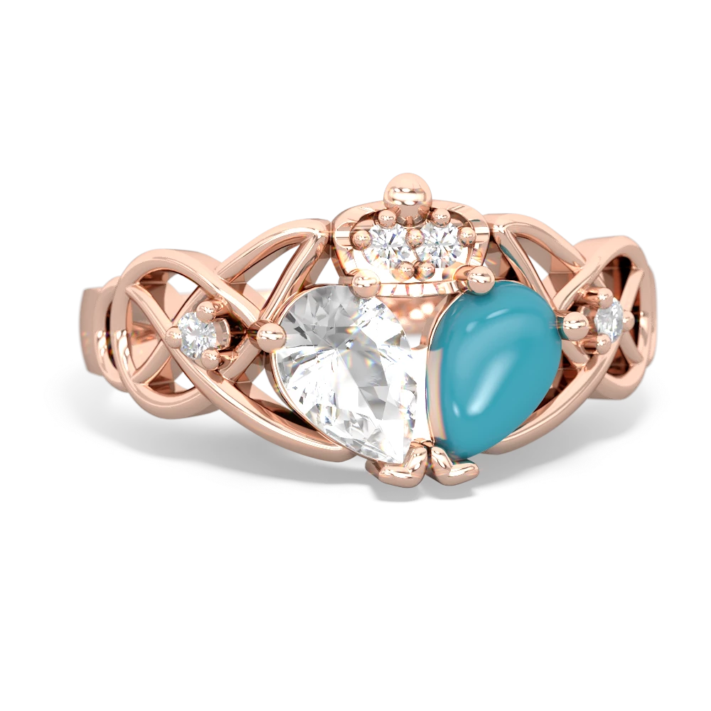 Turquoise 'One Heart' Celtic Knot Claddagh 14K Rose Gold ring R5322