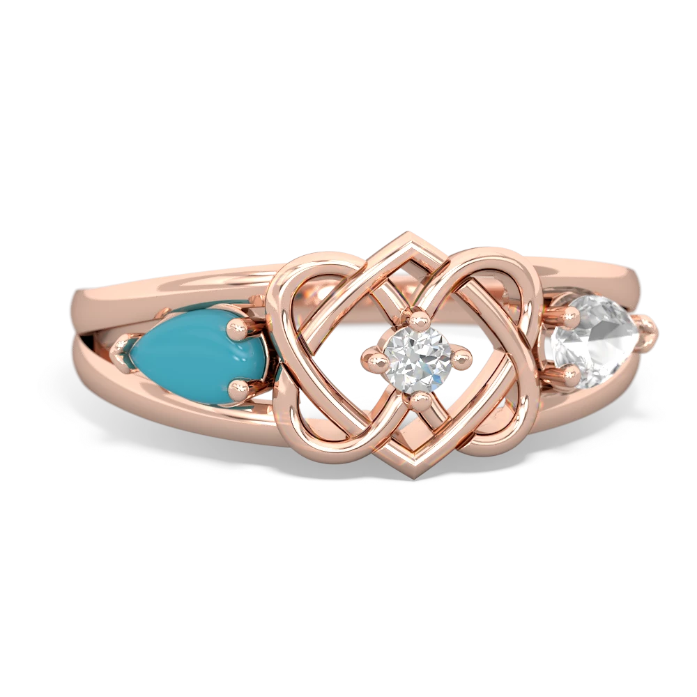 Turquoise Hearts Intertwined 14K Rose Gold ring R5880