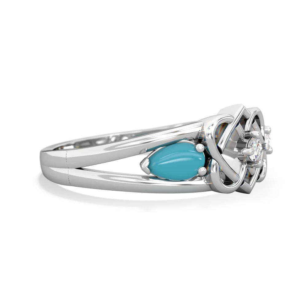 Turquoise Hearts Intertwined 14K White Gold ring R5880