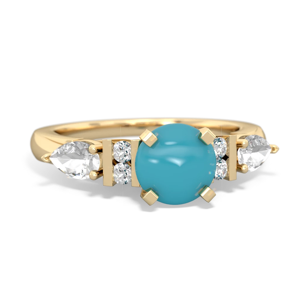 Turquoise 6Mm Round Eternal Embrace Engagement 14K Yellow Gold ring R2005