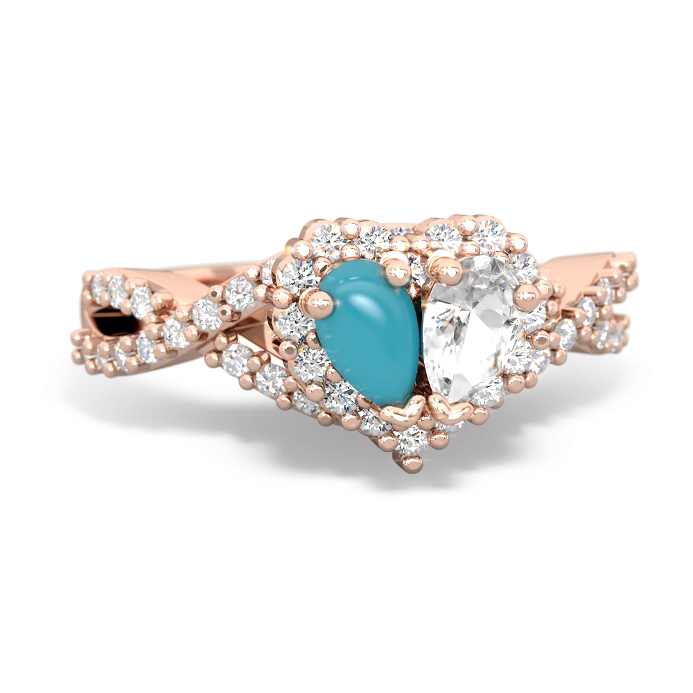 Turquoise Diamond Twist 'One Heart' 14K Rose Gold ring R2640HRT