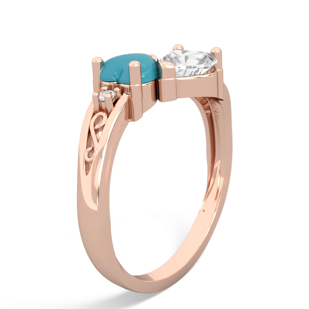 Turquoise Snuggling Hearts 14K Rose Gold ring R2178