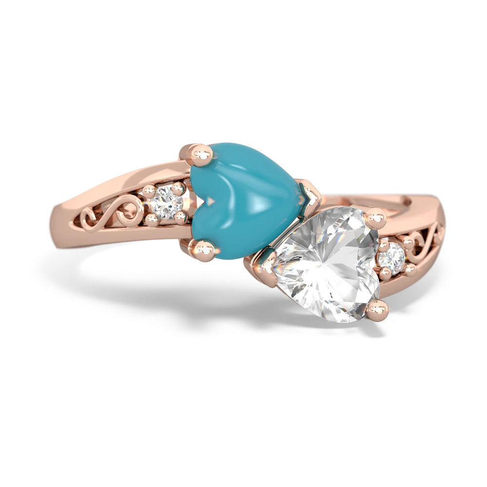 Turquoise Snuggling Hearts 14K Rose Gold ring R2178