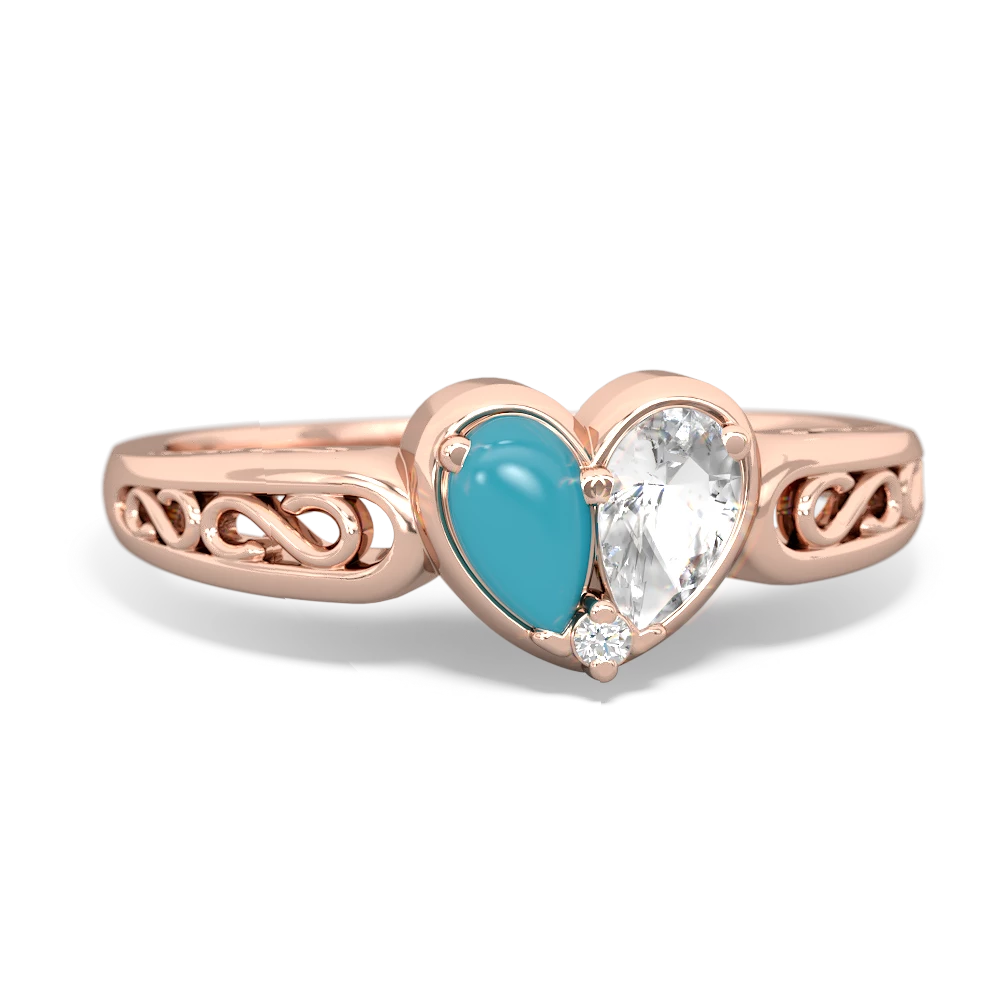 Turquoise Filligree 'One Heart' 14K Rose Gold ring R5070