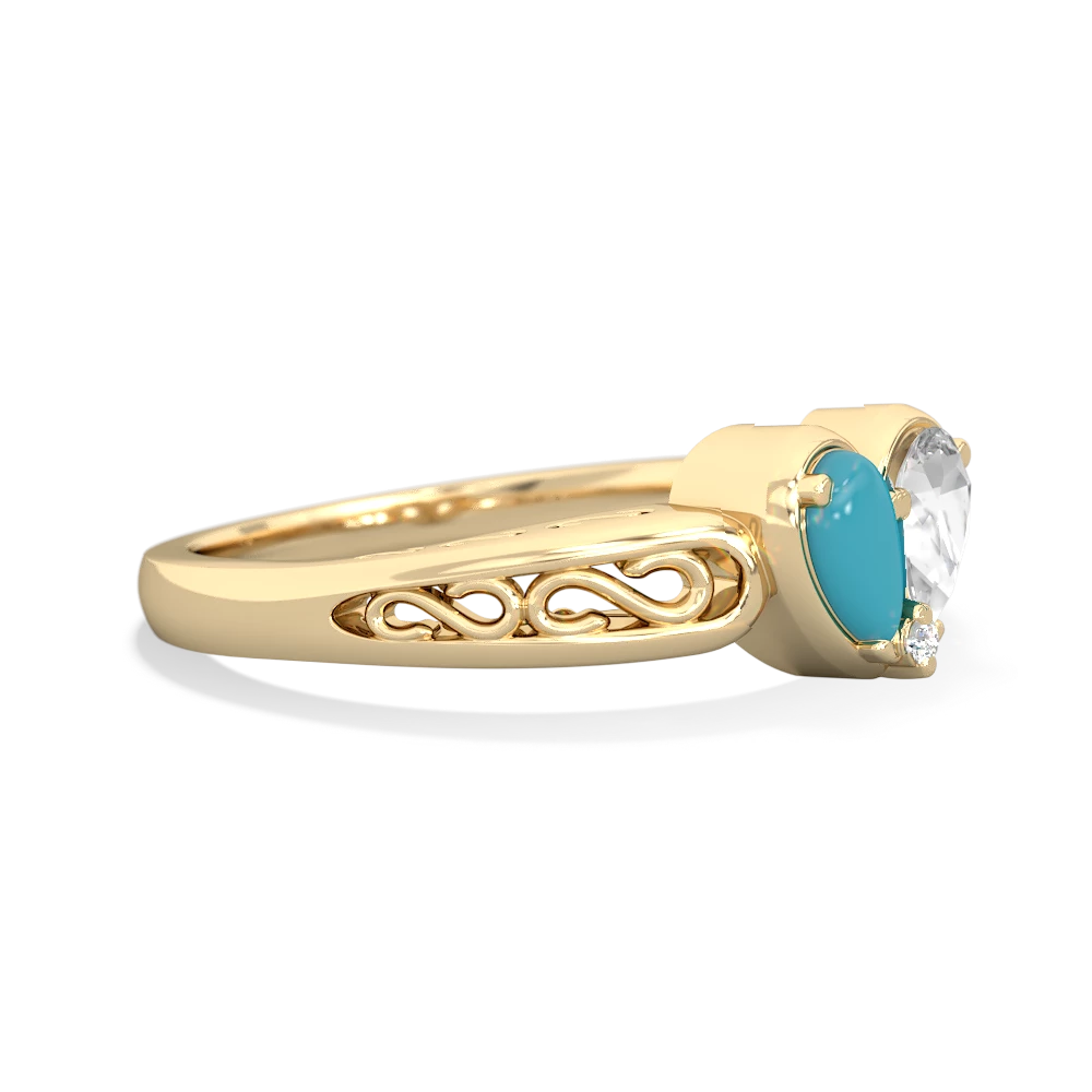 Turquoise Filligree 'One Heart' 14K Yellow Gold ring R5070