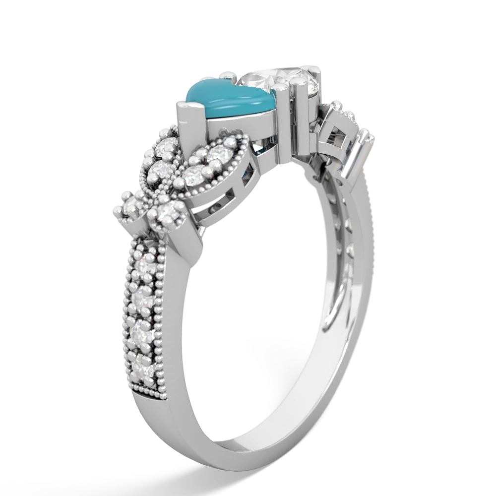 Turquoise Diamond Butterflies 14K White Gold ring R5601