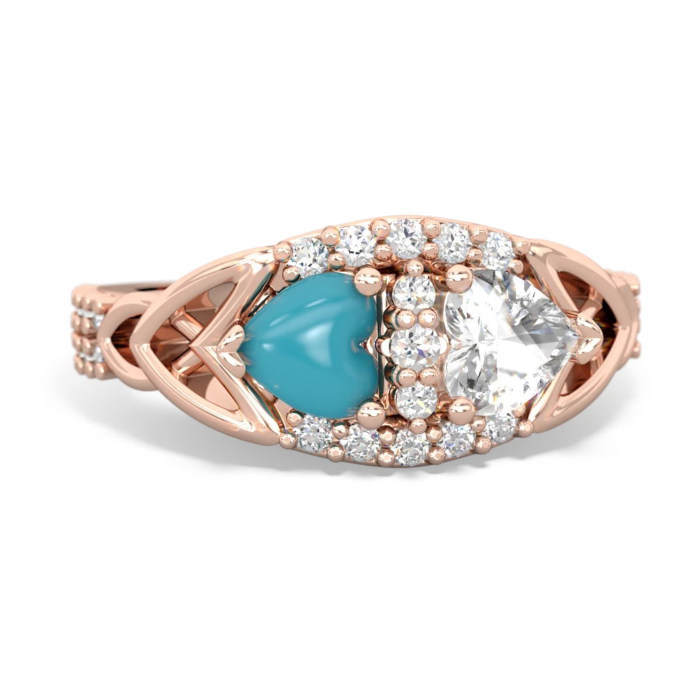 Turquoise Sparkling Celtic Knot 14K Rose Gold ring R2645