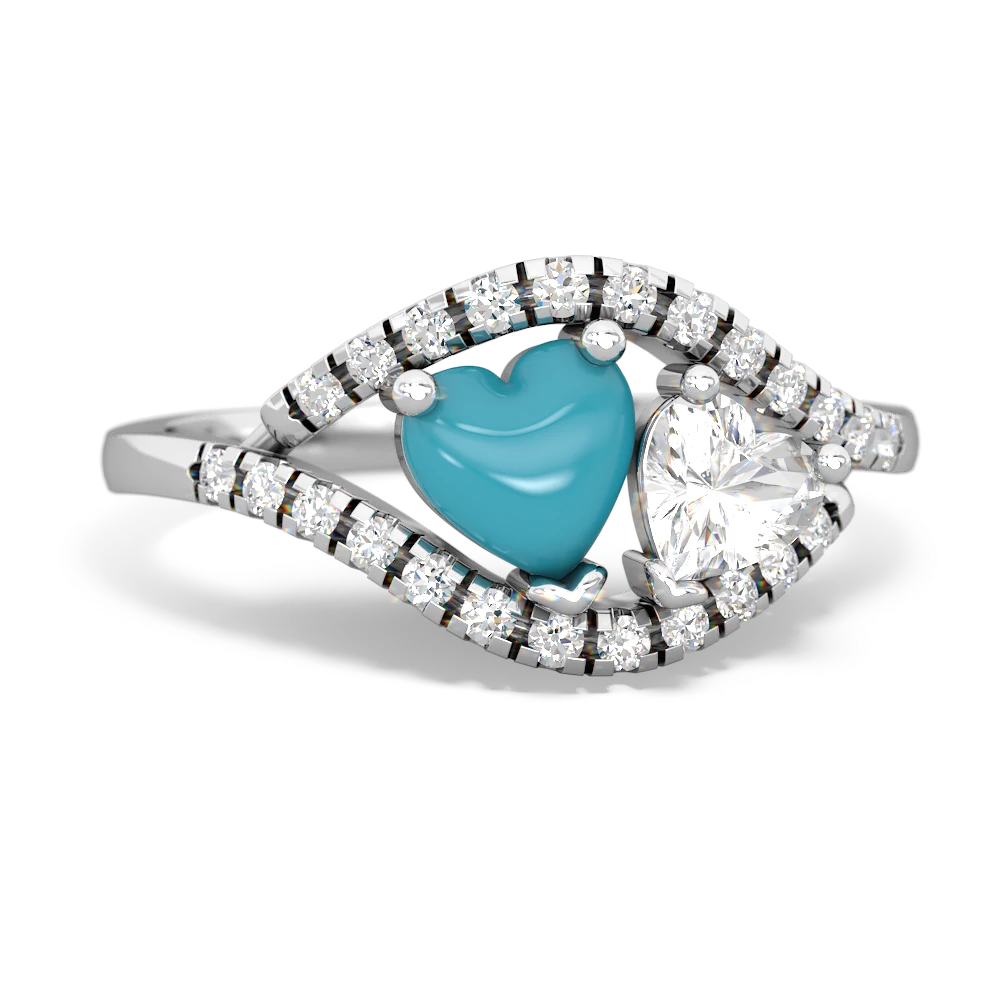 Turquoise Mother And Child 14K White Gold ring R3010