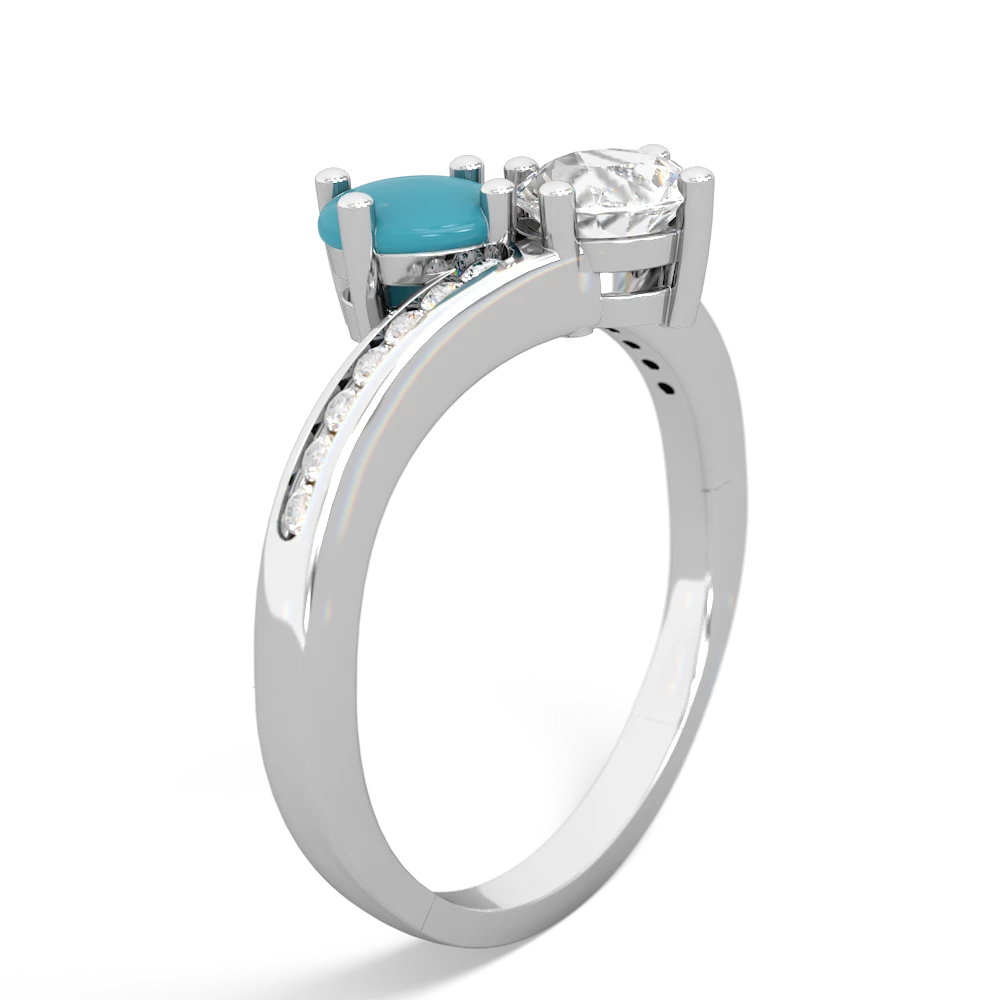 Turquoise Channel Set Two Stone 14K White Gold ring R5303