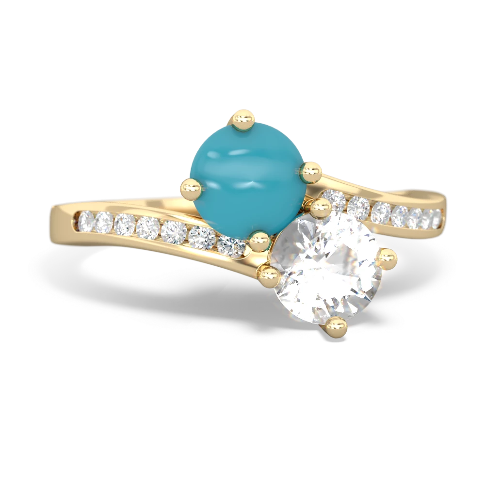 Turquoise Channel Set Two Stone 14K Yellow Gold ring R5303