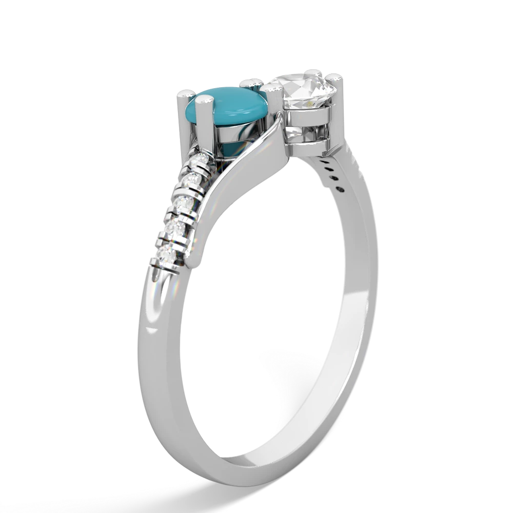 Turquoise Infinity Pave Two Stone 14K White Gold ring R5285